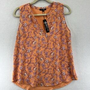Papermoon (Stitch Fix) Sleeveless Top/Blouse Size M Peach Floral Mixed Media NWT